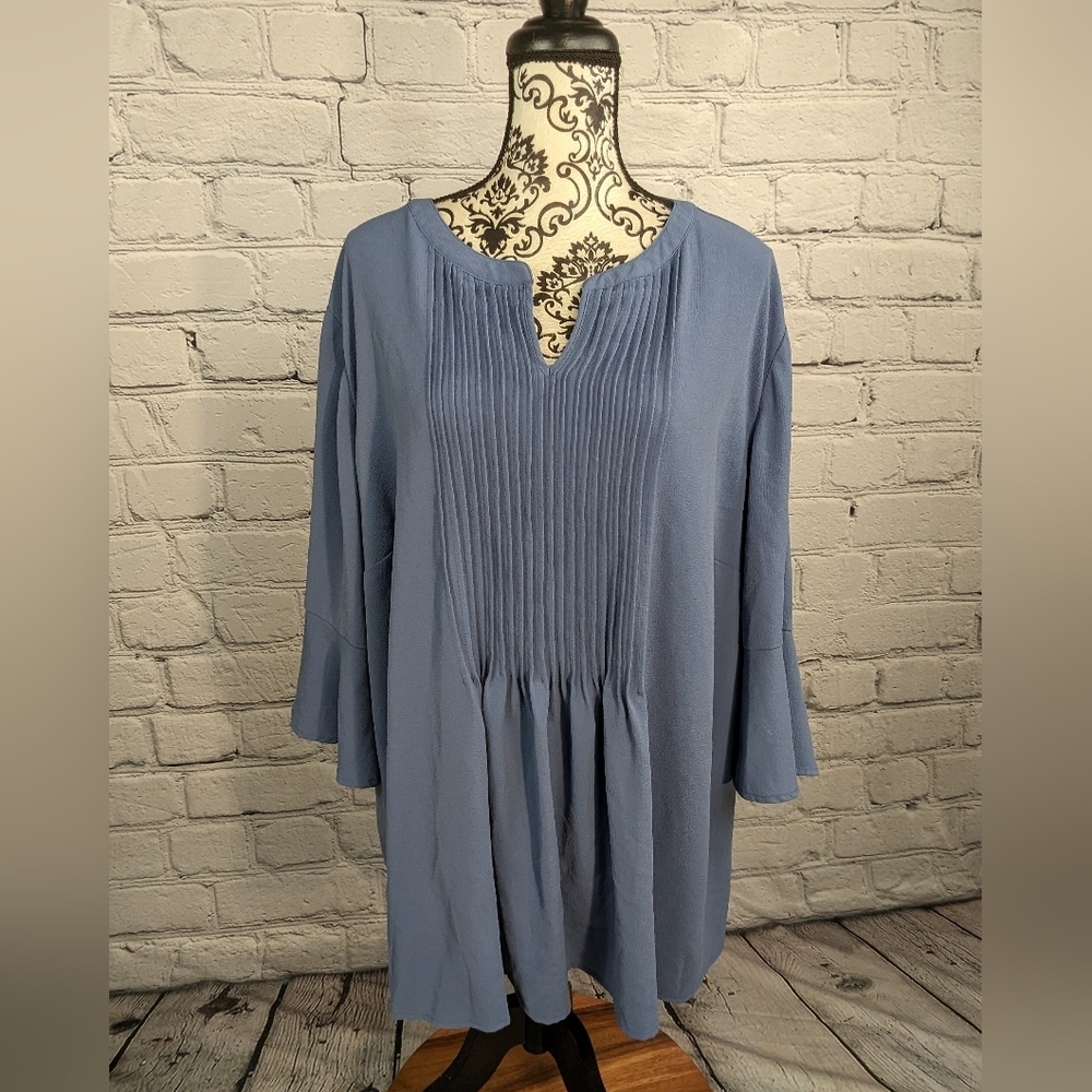 Catherines womens Plus Sz 3x Flared Sleeve Popover top Mine Pleated Front BBIN